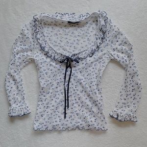 blue mesh floral top🤍